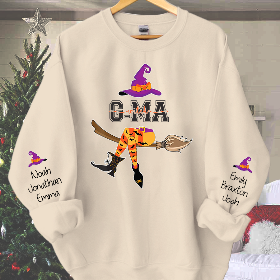 Lofaris Personalized Grandma Witch Shirt Custom with Grandkids Names Fall Halloween Sweatshirt 3