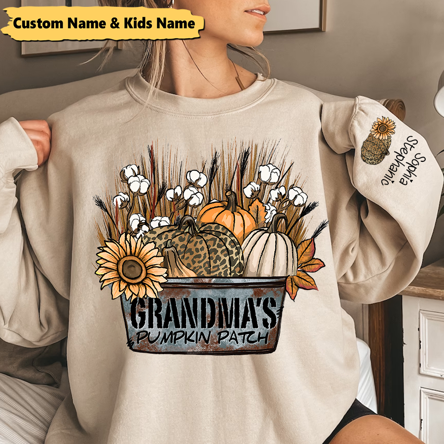 Lofaris Grandmas Pumpkin Patch Autumn Custom Name Sweatshirt