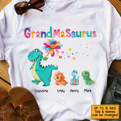 Lofaris Grandmasaurus Flower Dinosaurs Mothers Day T-Shirt