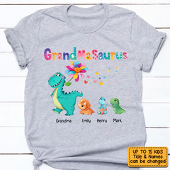 Lofaris Grandmasaurus Flower Dinosaurs Mothers Day T-Shirt