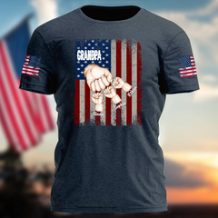 Lofaris Grandpa Kids USA Flag Birthday Family Gift T - Shirt