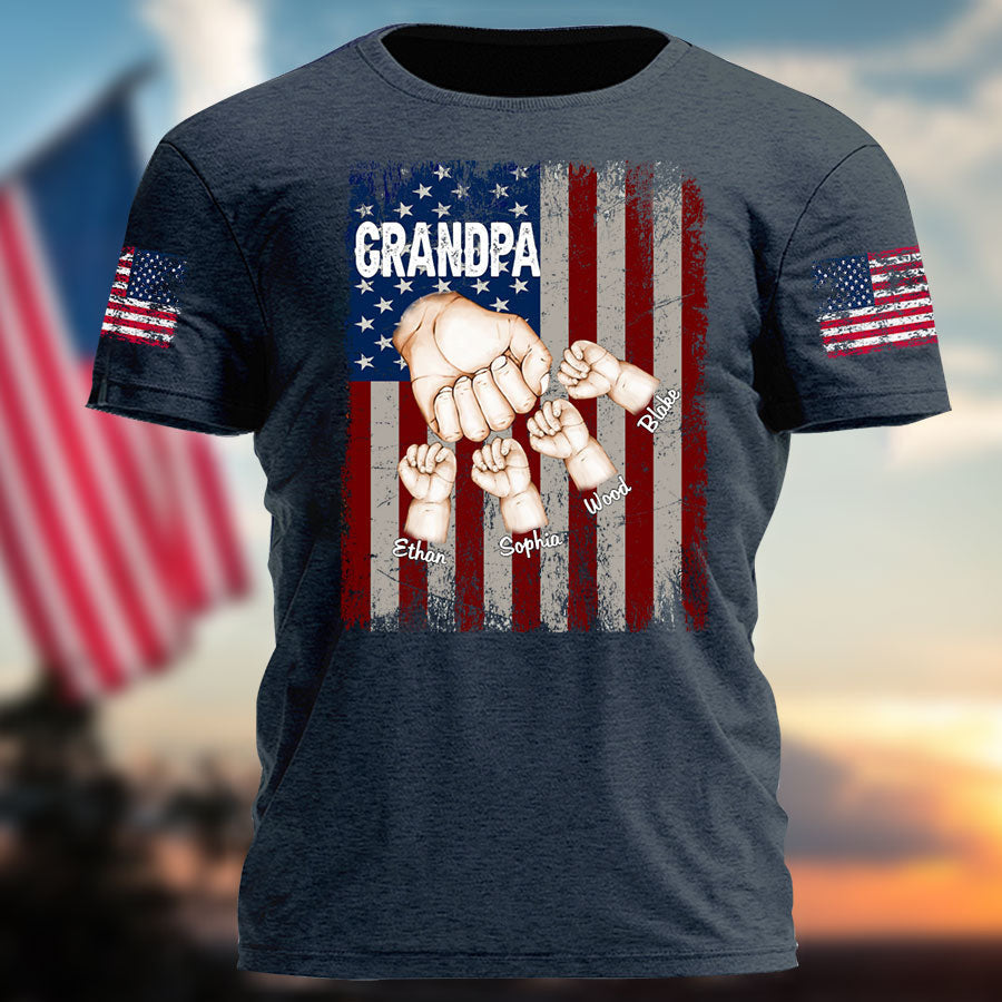 Lofaris Grandpa Kids USA Flag Birthday Family Gift T - Shirt