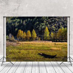 Lofaris Grass Boat Woods Autumn Outdoor Photography Backdrop