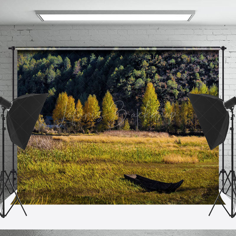 Lofaris Grass Boat Woods Autumn Outdoor Photography Backdrop