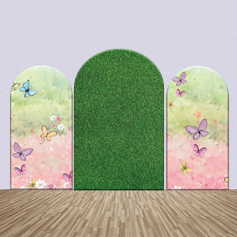 Lofaris Grass Greenery Butterfly Birthday Arch Backdrop Kit