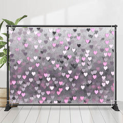 Lofaris Gray Pink Heart Patterns Valentines Day Backdrop