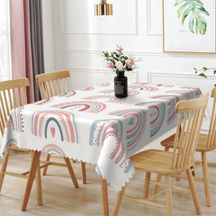 Lofaris Gray Pink Repeat Heart Rainbow Rectangle Tablecloth