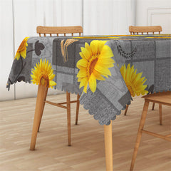 Lofaris Gray Plaid And Yellow Sunflowers Repeat Tablecloth