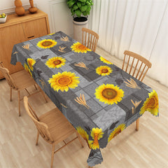 Lofaris Gray Plaid And Yellow Sunflowers Repeat Tablecloth