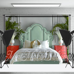 Lofaris Gray Wall Green Headboard Indoor Photography Backdrop