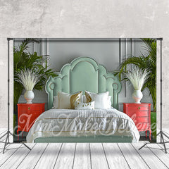 Lofaris Gray Wall Green Headboard Indoor Photography Backdrop