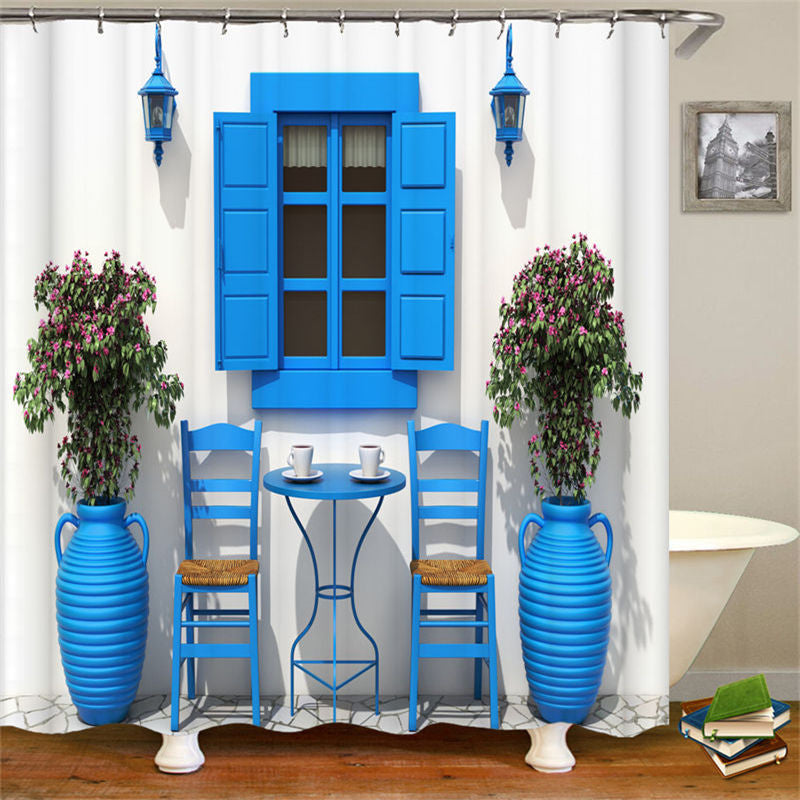 Greek Mediterranean Style Blue White Shower Curtain - Lofaris