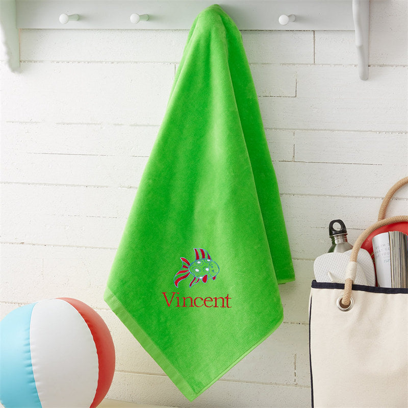 Lofaris Green All About Me Fun Embroidered Beach Towel