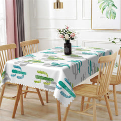 Lofaris Green And Blue Cactus Patterns White Tablecloth