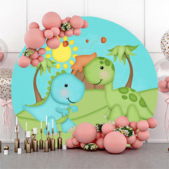 Lofaris Green And Cyan Dinosaur Round Birthday Party Backdrop