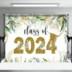 Lofaris Green And Gold Glitter Leaves Class Of 2024 Grad Backdrop