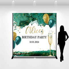 Lofaris Green Balloon Champagne Custom Birthday Backdrop