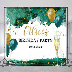 Lofaris Green Balloon Champagne Custom Birthday Backdrop