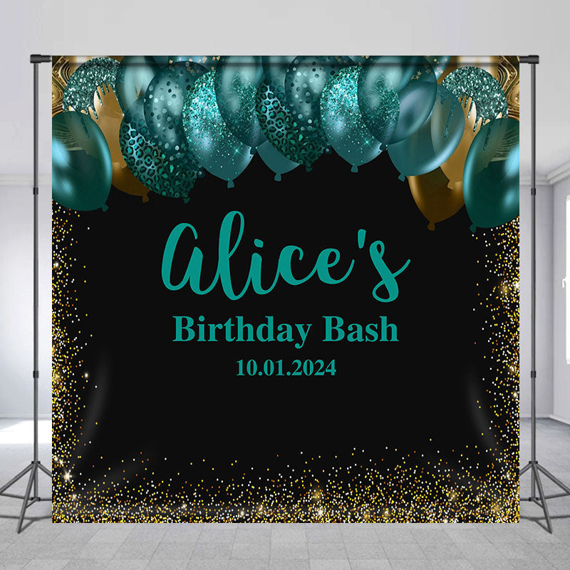 Lofaris Green Balloon Gold Glitter Custom Birthday Backdrop