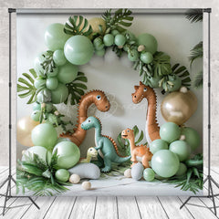 Lofaris Green Balloon Jungle Dinosaur Safari Photo Backdrop