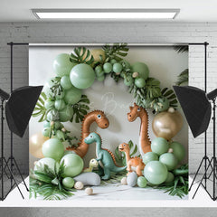 Lofaris Green Balloon Jungle Dinosaur Safari Photo Backdrop