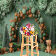 Lofaris Green Balloons Maple Leaf Bear Cake Smash Backdrop