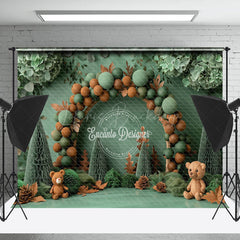 Lofaris Green Balloons Maple Leaf Bear Cake Smash Backdrop