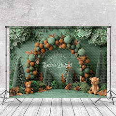 Lofaris Green Balloons Maple Leaf Bear Cake Smash Backdrop