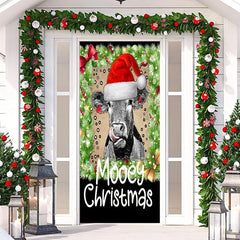 Lofaris Green Black Cow Xmas Hat Mooey Christmas Door Cover