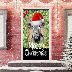 Lofaris Green Black Cow Xmas Hat Mooey Christmas Door Cover