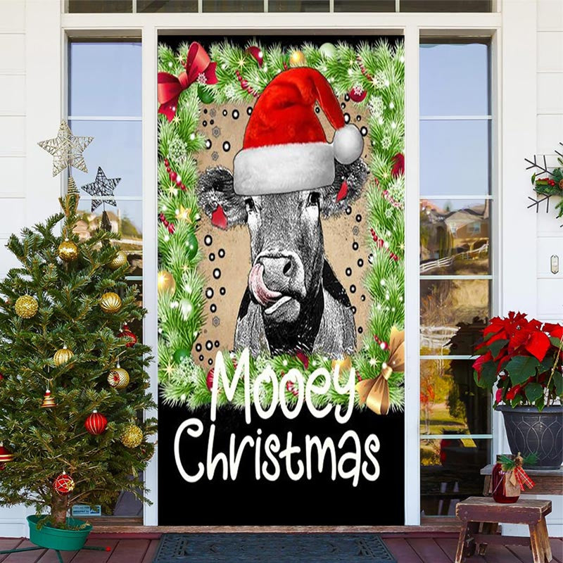 Lofaris Green Black Cow Xmas Hat Mooey Christmas Door Cover