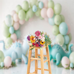 Lofaris Green Blue Balloons Dinosaurs Cake Smash Backdrop