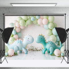 Lofaris Green Blue Balloons Dinosaurs Cake Smash Backdrop