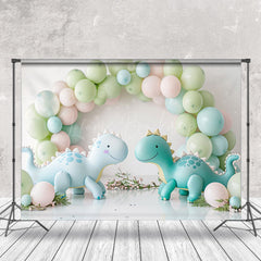 Lofaris Green Blue Balloons Dinosaurs Cake Smash Backdrop