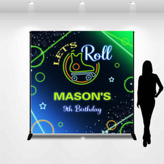 Lofaris Green Blue Neon Lets Roll 9th Custom Birthday Backdrop