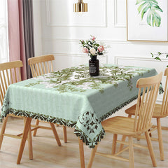 Lofaris Green Botanical White Flower Rectangle Tablecloth