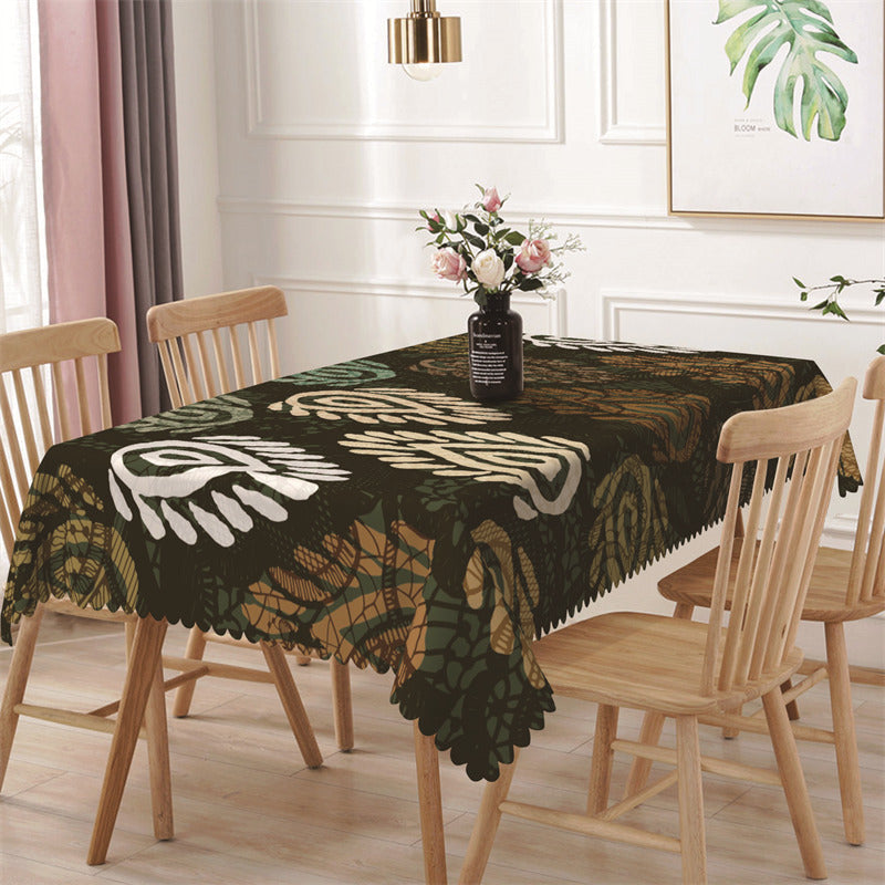 Lofaris Green Brown Ancient Print Retro Rectangle Tablecloth