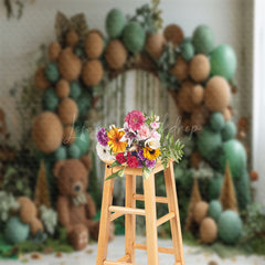 Lofaris Green Brown Balloons Plant Bear Cake Smash Backdrop