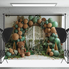 Lofaris Green Brown Balloons Plant Bear Cake Smash Backdrop