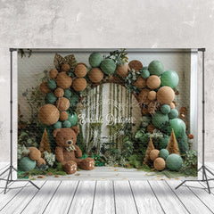 Lofaris Green Brown Balloons Plant Bear Cake Smash Backdrop