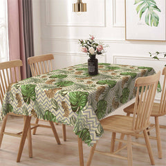 Lofaris Green Brown Leaves Wavy Pattern Rectangle Tablecloth