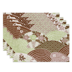 Lofaris Green Brown Lines Flower Coins Set Of 4 Placemats