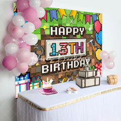 Lofaris Green Brown Pixel Games Gifts 13th Birthday Backdrop