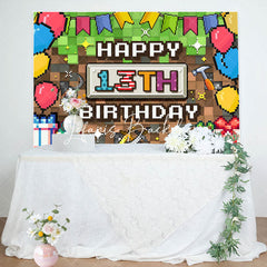 Lofaris Green Brown Pixel Games Gifts 13th Birthday Backdrop