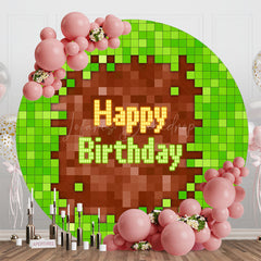 Lofaris Green Brown Pixel Games Round Backdrop For Birthday