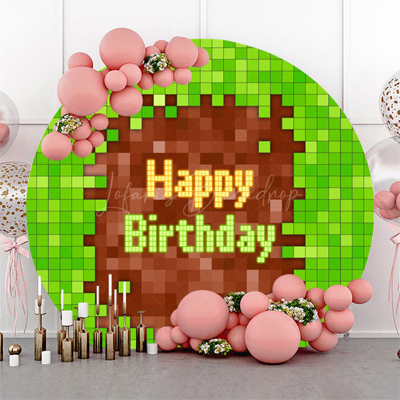 Lofaris Green Brown Pixel Games Round Backdrop For Birthday