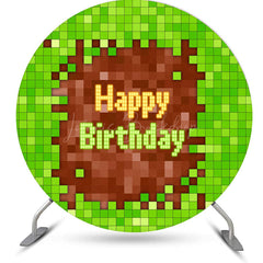 Lofaris Green Brown Pixel Games Round Backdrop For Birthday