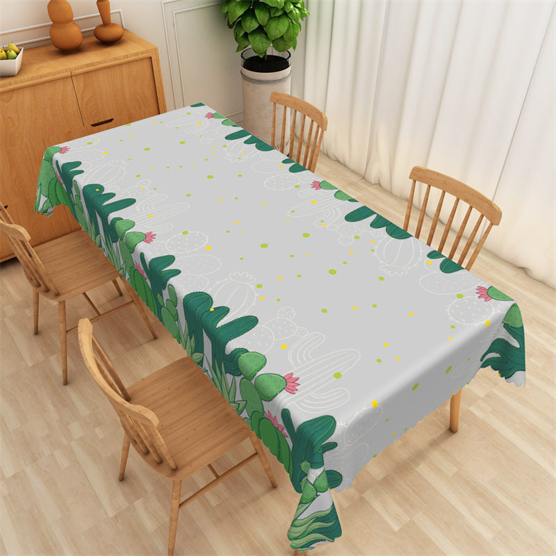 Lofaris Green Cactus And Gary Home Kitchen Decor Tablecloth