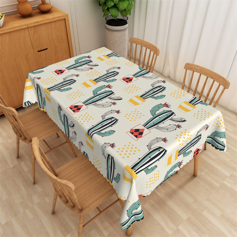 Lofaris Green Cactus And Yellow Dots Patterns Tablecloth