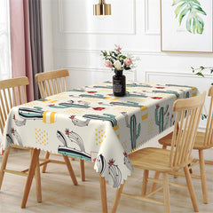 Lofaris Green Cactus And Yellow Dots Patterns Tablecloth